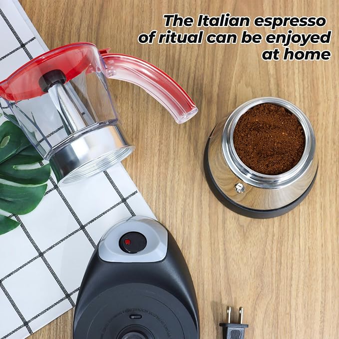 Electric Plastic Clear Moka Pot 3-6 Cup 150-300ml Mocha Pot | Stainless Steel Espresso Maker with Detachable Base Ideal Coffee Maker for Home Italian and Cuban Café Coffeemaker Red