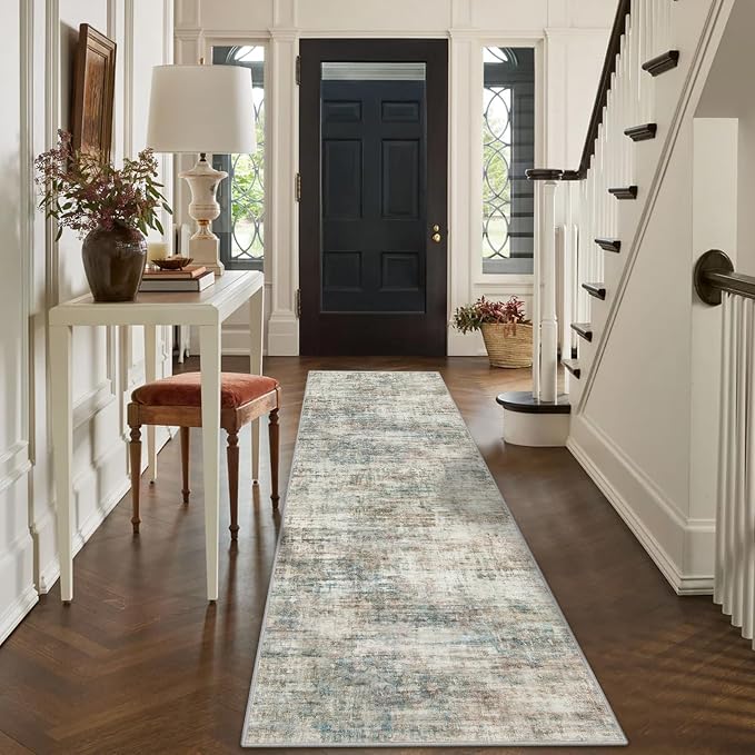 2'6''x8' Runner Rugs Washable Rug: Modern Abstract Hallway Runner Rug Indoor Soft Low Pile Thin Carpet Anti-Skid Non-Shedding Carpets for Kitchen, Entryway, Laundry, Bedroom - Multi Color