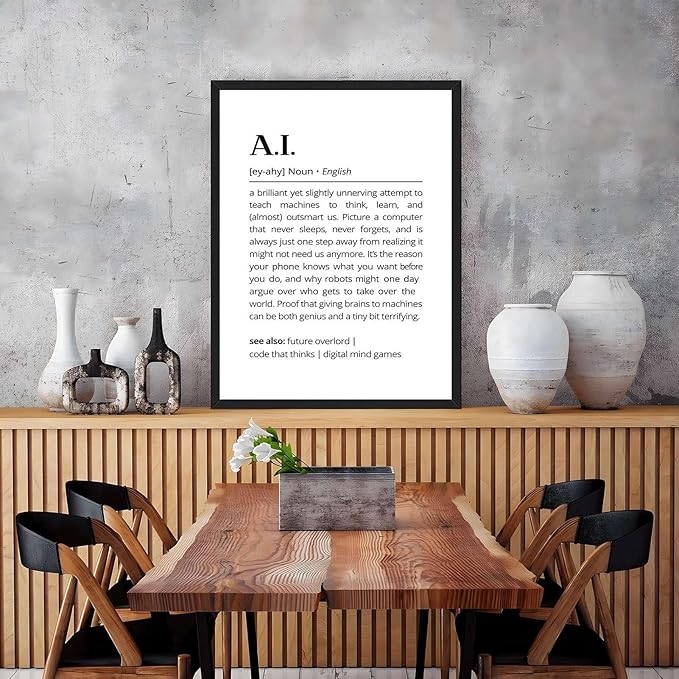 Framed AI definition poster Canvas Print Art Modern Minimalist Aesthetic Wall Art Pictures Wall Decor Stunning for Office Apartment Home Decor (Black Framed,12" Lx16 W)