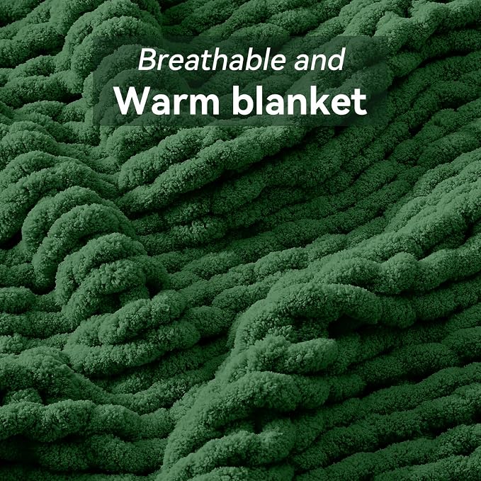 Negwoo Chunky Knit Throw Blanket, Knitted Throw Chenille Yarn, 50"*60" | Soft Thick Cable Knitted Blankets, Handmade Big Thick Blanket, Machine Washable Cute Comfy Blanket for Home Decor,Grass green