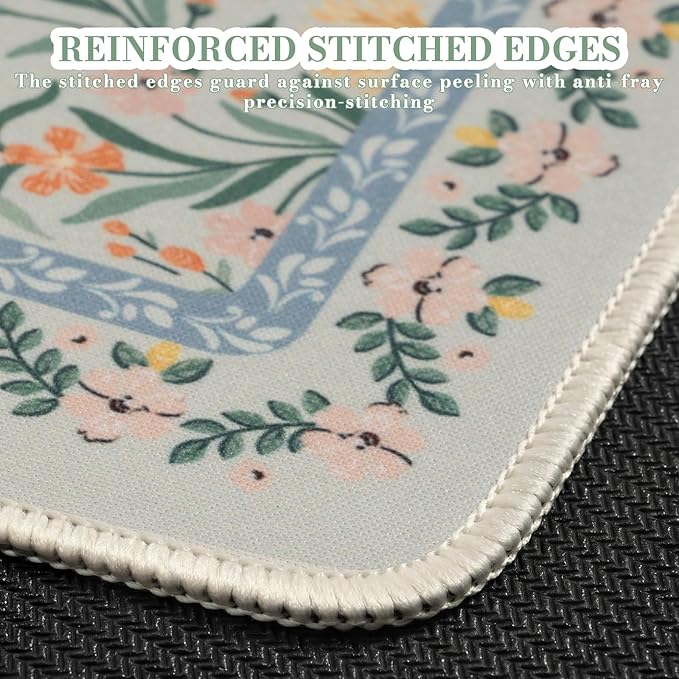 iCasso Aesthetic Small Mouse Pad, 9.5x7.9in,Home Office, Green Floral | Mini Portable Travel Mousepad, Anti-Slip and Comfortable Cloth Mouse Mat with Stitched Edges for Computer, Home