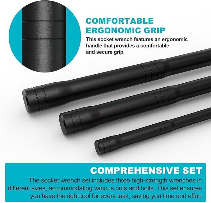 1/4" 3/8" 1/2" Drive Breaker Bar, 3PCS Breaker Bar Set, 7" 12" 16" Length, 180° Rotatable Head, Extension Breaker Bar Set, Auto Repair, Mechanical Repair