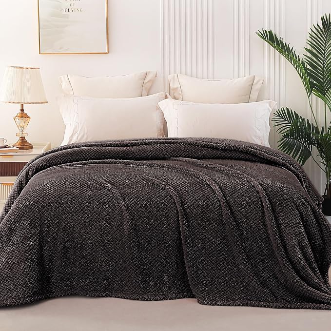 Whale Flotilla Soft Fleece Queen Size Bed Blanket, Coffee | 90x90 Inch, Suitable for Bed, Fluffy Fuzzy Jacquard Blankets for All Season, Lightweight and Cozy