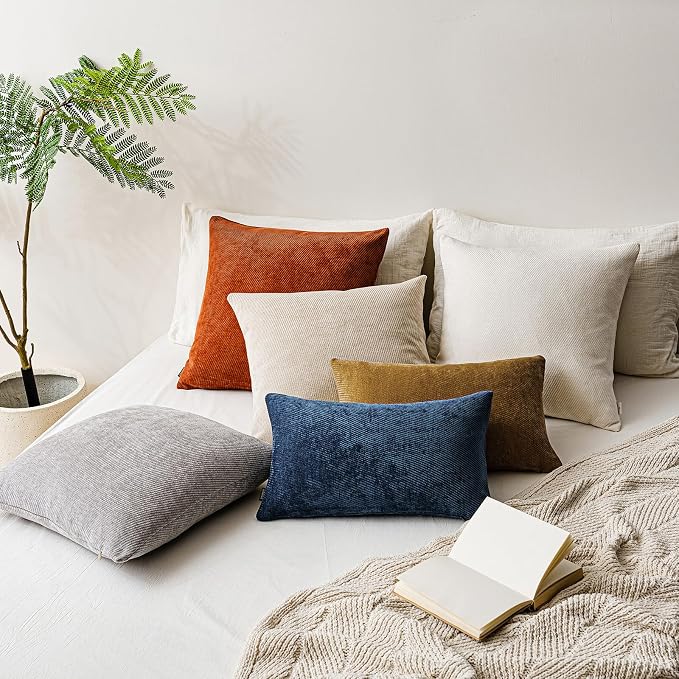 Fall Decorative Throw Pillow Covers Pack of 2,20x20 Inch Warm Brown | Twill Chenille Cushion Covers for Sofa Living Room Couch Bed