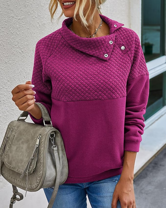 BTFBM Women Fashion Quilted Pattern Lightweight Zipper Long Sleeve Plain Casual Ladies Sweatshirts Pullovers Shirts Tops