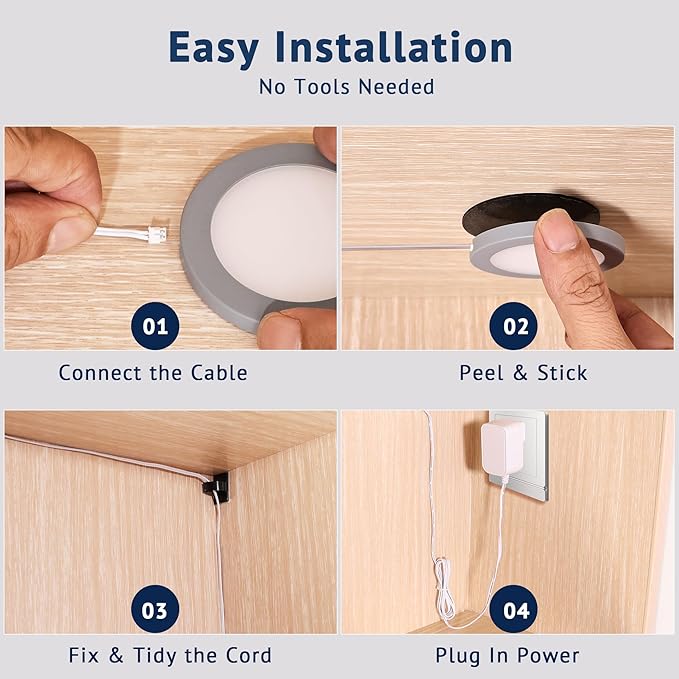 V4light Smart Under Cabinet Lights, Plug-in Puck Lighting with App, Voice & Motion Control, Dimmable 2700K–6500K, Compatible with Alexa & Google Home, Kitchen, Closet & Shelf Lighting(8 Pack)