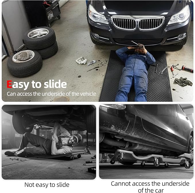 AggAuto Portable Rolling Creeper Mat - 60 x 28 in Extra Wide Mechanic Mat, Waterproof PU Material, Foldable Design for Under Car Repair in Garage/Parking Lot/Outdoor, with Storage Bag