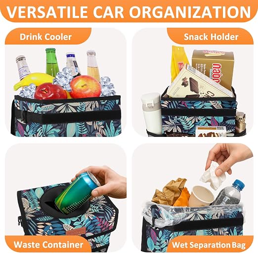 Vankor 3 Gallons Car Trash Can with Lid, Bag Bin Hanging Waterproof Automotive Car Garbage Cans Leak Proof Vehicle Trash Can for Truck SUV,Colorful Leaves