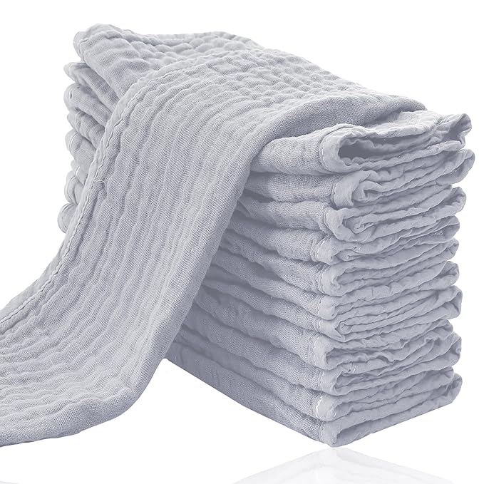 Cute Castle 12 Pack Muslin Burp Cloths for Baby - Ultra-Soft 100% Cotton Baby Washcloths - Large 20'' by 10'' Super Absorbent Milk Spit Up Rags - Burpy Cloths for Unisex, Boy, Girl - Slate