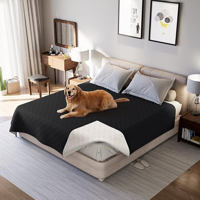 Waterproof Dog Bed Covers for Couch Protection, Water-Resistant Soft Dog Pet Blanket Anti-Slip Dog Blanket for Bed, for Furniture Bed Couch Sofa (Black,96x82inch)