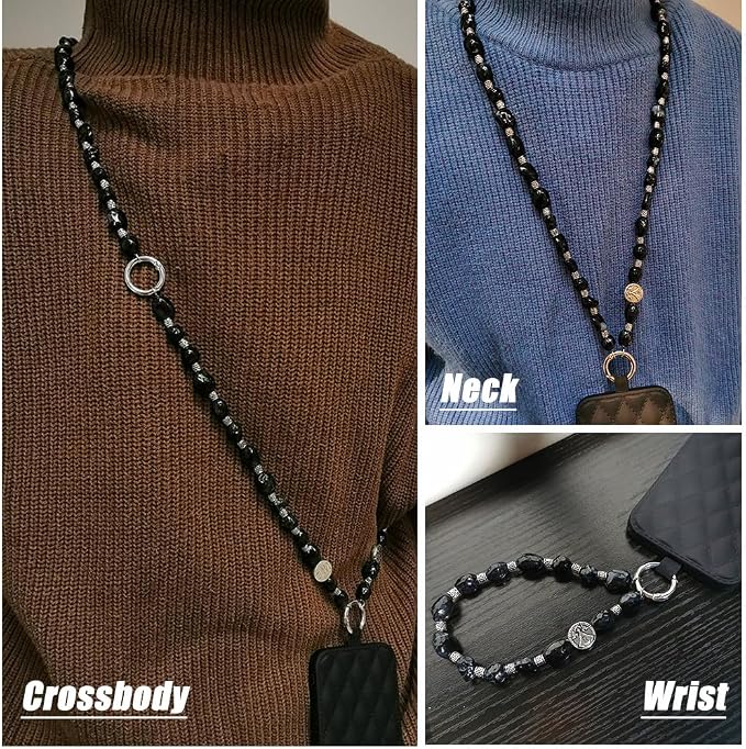 Phone Crossbody Strap, 2in1 Wrist Charm&Shoulder Lanyard,3Ways Usage free to Assembly and Disassembly Phone Strap with Tether Patches for Most Phones Bag Purse (M)