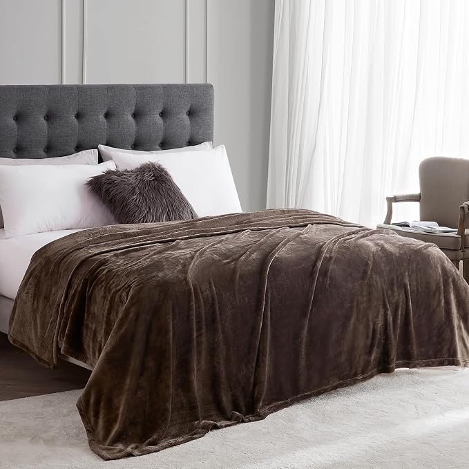 Hansleep Queen Brown Fleece Blanket, Soft Flannel Bed Blanket | Fuzzy Cozy Blanket 90x90 Inches, Multi-use for Bed, Sofa, Couch, Travel, Camping, All Season Warm Lightweight Cover