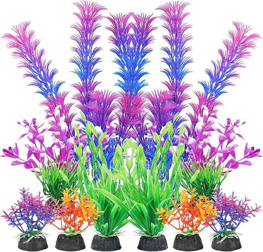 AQUANEAT Artificial Fish Tank Plants, Aquarium Decorations, Purple Plastic Accessories, 10pcs
