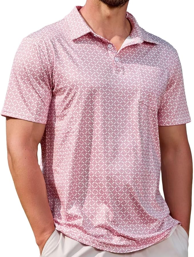 Lexiart Mens Golf Shirt Short Sleeve Dry Fit Print Moisture Wicking Performance Patterns Collared Polo Shirt with Pocket