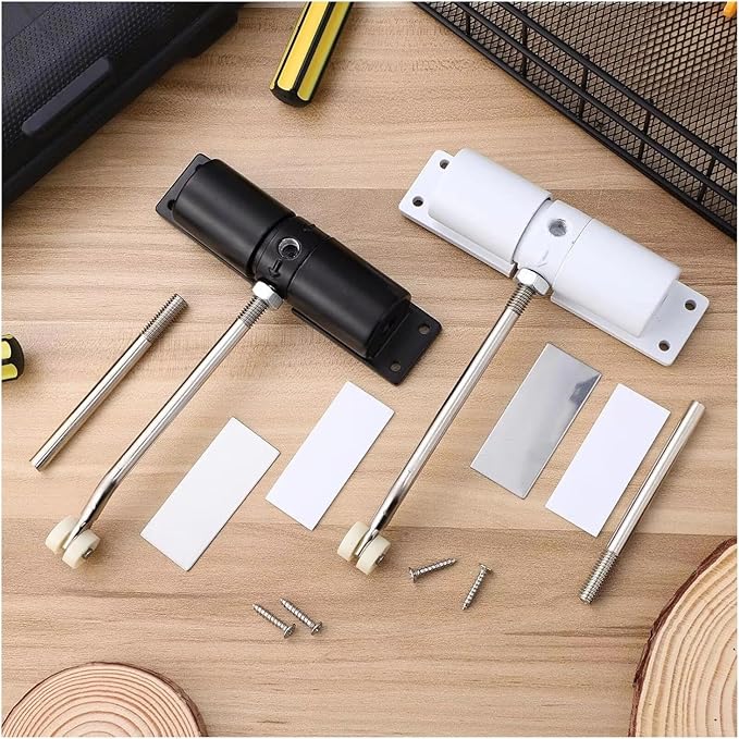 Automatic Adjustable Closer Surface Mounted Heavy Duty Safety Spring，Compatible for Interior Exterior Black Door(White B)