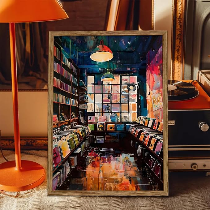 Vintage Album Record Wall Art Retro Album Cover Record Store Wall Painting Decor Modern Trendy Music Poster Canvas Prints for Living Room Bedroom Dorm 16x24 inch Wood Framed