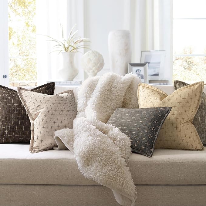 Pillow Covers 24x24 Set of 2 Soft Polyester Textured Pillow Covers with Stylish Flange Edge Cozy Farmhouse Throw Pillows for Couch Bed Sofa Living Room