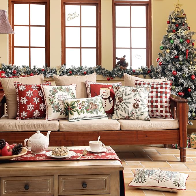 Designer Chrismas Velvet Throw Pillow Cover,18"x18"-Carol A | Vintage Square Pillow Cover,Concealed Zipper Design,Pinecones Pattern,Sofas,Bedroom,Living Room,Lounge Chairs,Decor