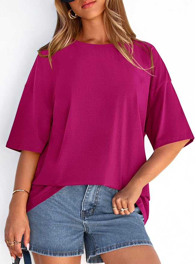 PRETTYGARDEN Womens 2026 Spring Going Out Tops Casual Short Sleeve Crewneck Loose Fit Basic Oversized T Shirts Summer Outfits