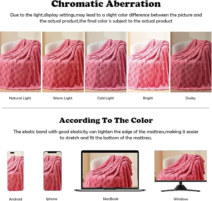 NEWCOSPLAY 3D Checkered Flannel Twin Blanket, Coral Pink, 60"x80" | Super Soft Cute Lightweight Decorative Premium Silky Fleece Blanket for Couch Sofa Bed, Gift for Women Men, All Season Use