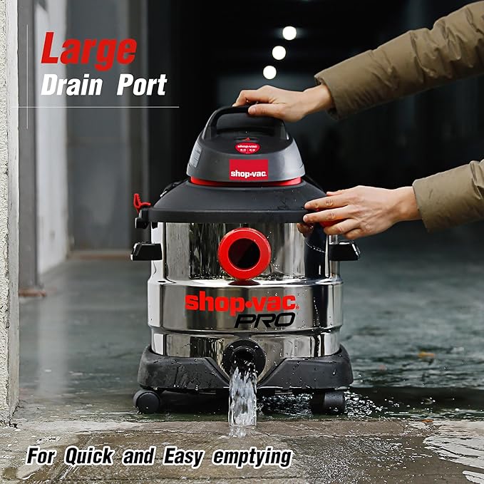 Shop-Vac 8 Gallon 6.0 Peak HP Wet/Dry Vacuum, Stainless Steel Tank, Portable Shop Vacuum with Multifunctional Attachments for Jobsite, Garage & Workshop. 5989400