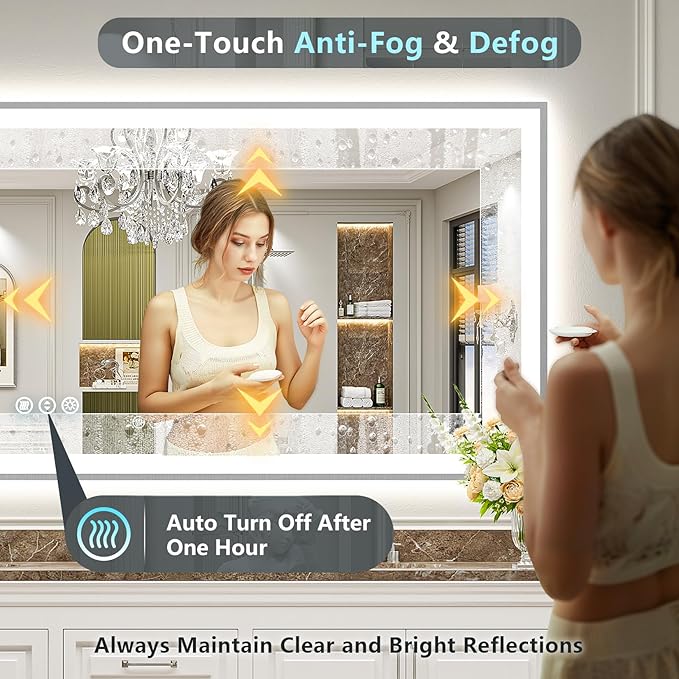 84x32 Brushed Nickel LED Bathroom Mirror with Lights, Sliver Framed Backlit and Front Lit Anti-Fog Lighted Vanity Mirrors for Bathroom Wall, Dimmable, 3 Colors, Memory, Tempered Glass, CRI＞90