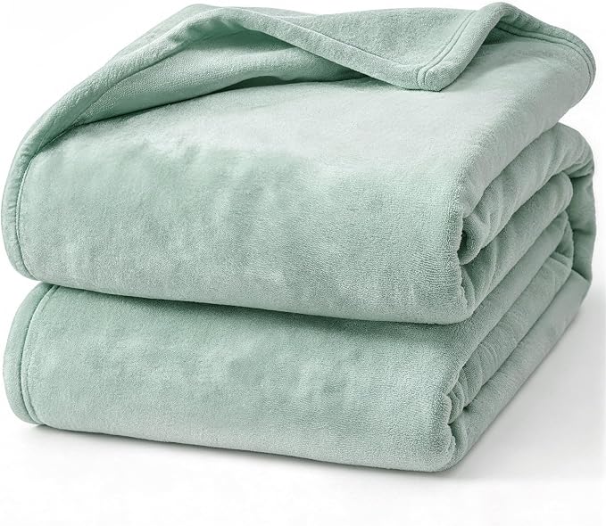 Hansleep Twin Grey Green Fleece Blanket, Soft Flannel Bed Blanket | Fuzzy Cozy Blanket 60x80 Inches, Multi-use for Bed, Sofa, Couch, Travel, Camping, All Season Warm Lightweight Cover