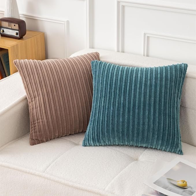 UGASA 14x20 Inch Pillow Cover Pack of 1 Soft Boho Stripe Corduroy Long Rectangle Lumbar Cushion Case Farmhouse Decorative Throw Pilowcase for Bed, Couch, Sofa, Bedroom, Living Room, Blue Grey