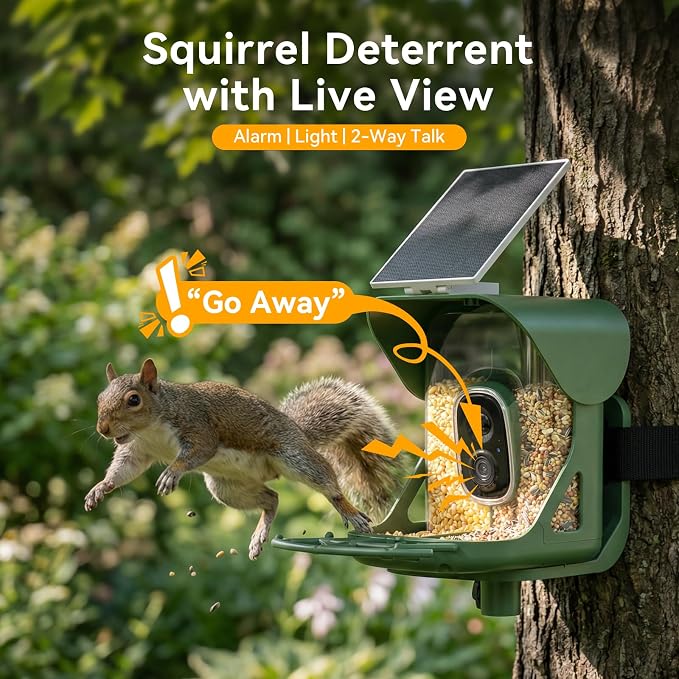 Smart Bird Feeder with Camera, AI Identify Birds Species, 2K HD Color Night Vision, IP65 Waterproof Solar Powered Bird Feeder with 142�� Wide Angle, Auto Capture & Real-Time Notifications, Ideal Gift