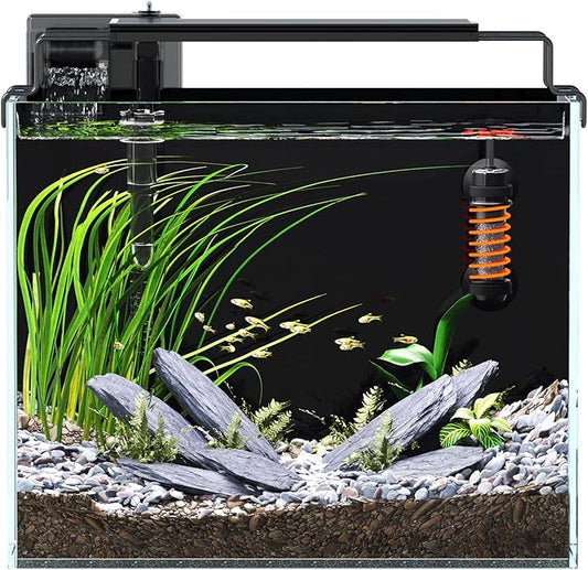3 Gallon Fish Tank Aquarium Kit with Filter, Heater, LED Light with Timer, Siphon Vacuum Cleaner, Lid, Self-Cleaning Glass Rimless Betta Tank