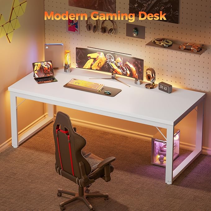 Mericonia 40 Inch Computer Desk, 1" Thick Small Office Table, White | Modern Simple Style, Heavy Duty Industrial Frame, Small Study & Writing Table for Home Bedroom Work