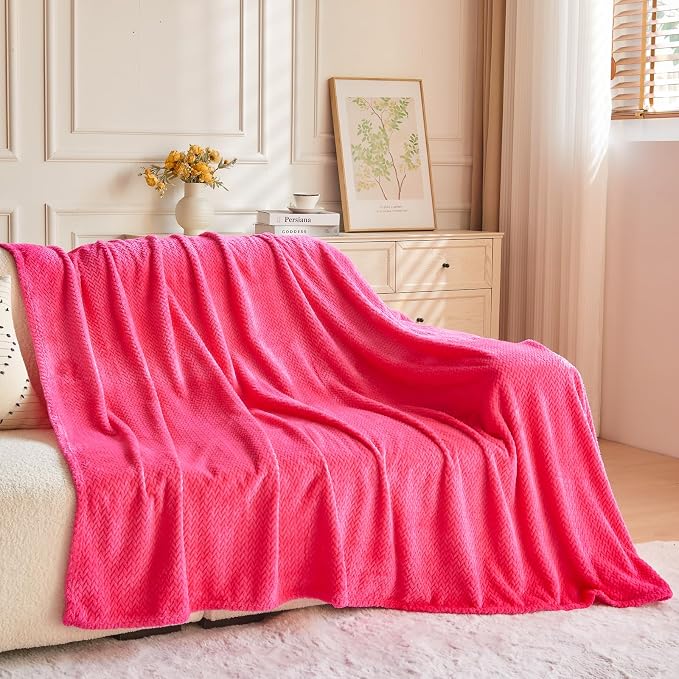 NEWCOSPLAY Fleece Leaves Pattern King Blanket, Dark Rose Red, 90"x110" | Super Soft Throw Blanket, Lightweight Cozy Bed Sofa Blanket, Premium Silky Flannel Fleece, Travel Blanket for All Season Use