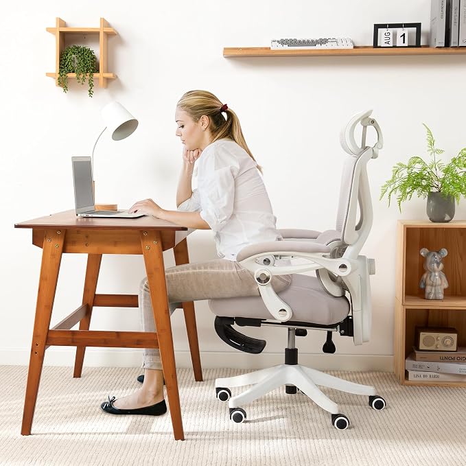 Nnewvante 46" Bamboo Writing Desk with Drawers for Home Office, Brown | Work Study Laptop Table, Computer Desk with Storage for Bedroom, Modern Simple Style