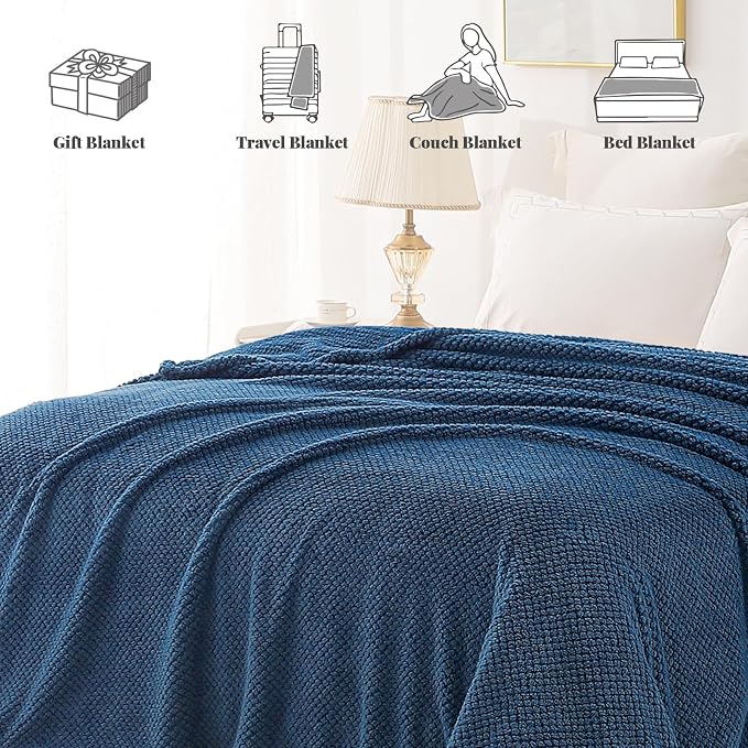Whale Flotilla Soft Fleece Queen Size Bed Blanket, Navy Blue | 90x90 Inch, Suitable for Bed, Fluffy Fuzzy Jacquard Blankets for All Season, Lightweight and Cozy