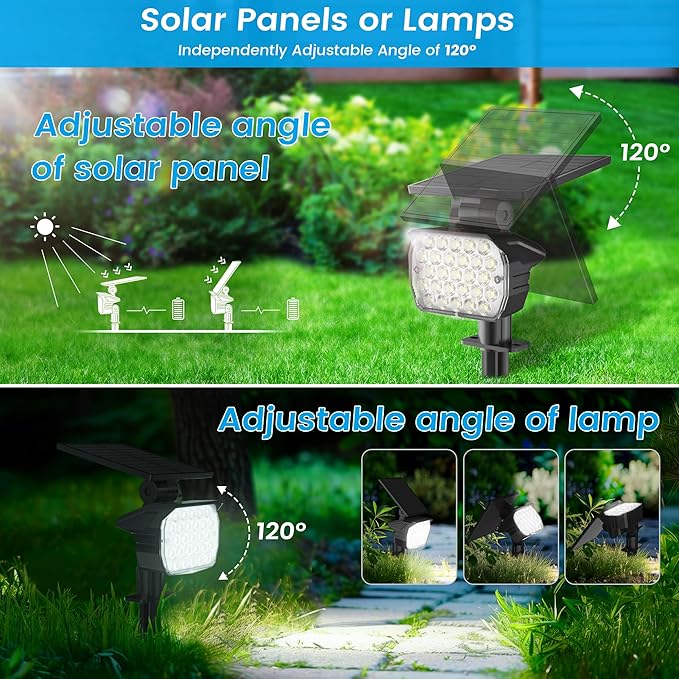 VOLISUN Solar Spotlight Outdoor, IP67 Waterproof Solar Landscape Spot Lights，Uplights for Yard Garden Pathway - 12 Pack (Cool White) 27 LED 3 Lighting Modes