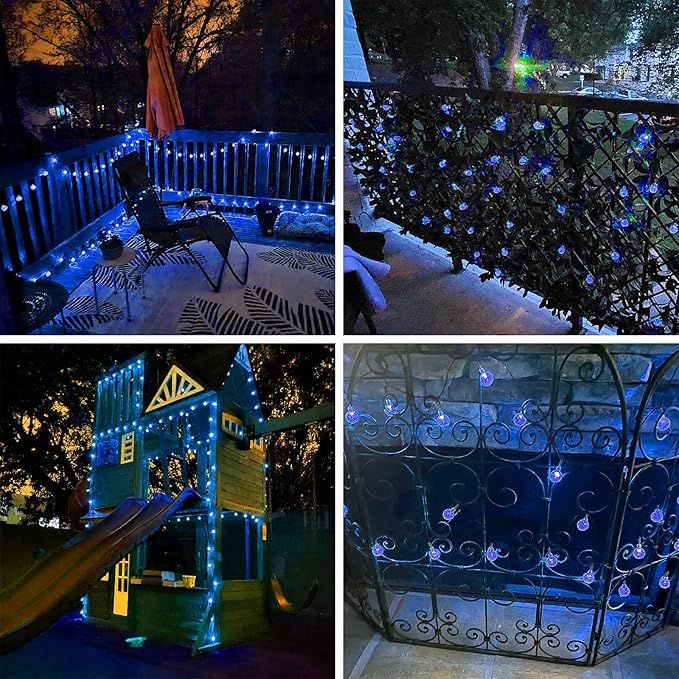 Blue 2-Pack 100 LED 64FT Crystal Globe Solar Christmas Lights, Outdoor Waterproof Solar String Lights with 8 Lighting Modes, Solar Outdoor Decorations for Tree Garden Patio Party Wedding Christmas