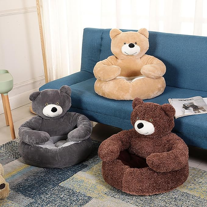 Dog Sofas & Chairs, pet Shape Sofa, Slip Resistant Dog cat Furniture, Adorable Bear Shaped Pet Sofa Bed, Washable Dog cat Couch, Plush Soft Couch for Dogs and Cats L(bottomDiameter55cm) Khaki