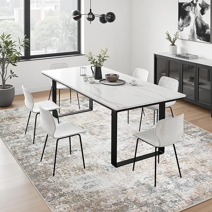5x7 Area Rug Living Room Rug: Washable Modern Abstract Soft Thin Rug Indoor Floor No Slip Stain Resistant Carpet for Bedroom Dining Room Farmhouse Nursery Home Office - Brown Grey