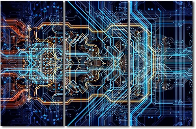 Canvas Wall Art CPU Concept Wall Paintings for Living Room Circuit Board Pictures Print On Canvas Digital Chip Wall Art Bedroom Wall Decoration Office Wall Art Giclee Framed Ready to Hang(28"Wx42"H)