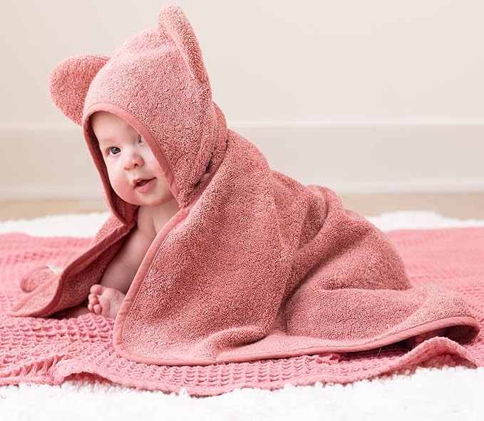 Bella Tunno Baby Bath Towel and Wash Mitt Set – Soft Absorbent Hooded Towels and Mitt-Style Baby Washcloths, Oeko-TEX Certified (Watermelon)