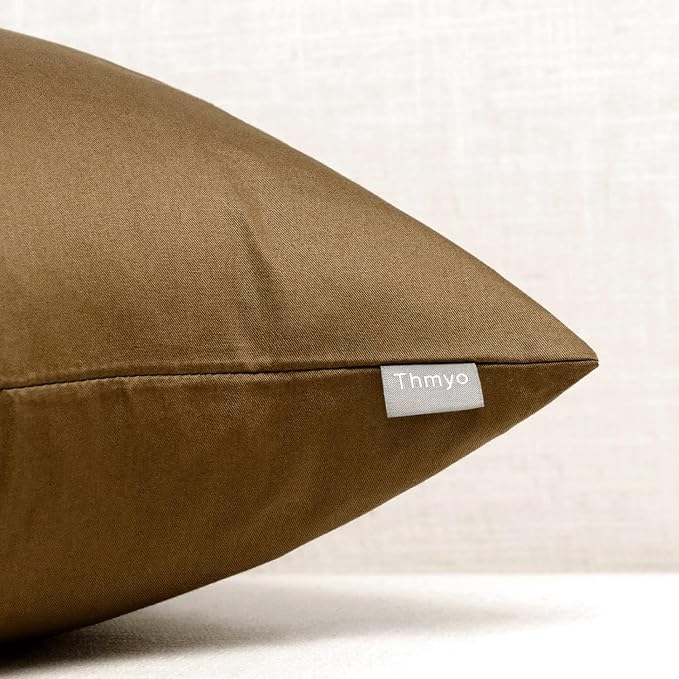 4-Pack 100% Cotton Comfortable Solid Decorative Throw Pillow Case,Thmyo Square Cushion Cover Pillowcase Sublimation Blank Pillow Covers DIY Throw Pillowcase for Sofa(24x24 inch/ 60x60cm,Light Coffee)