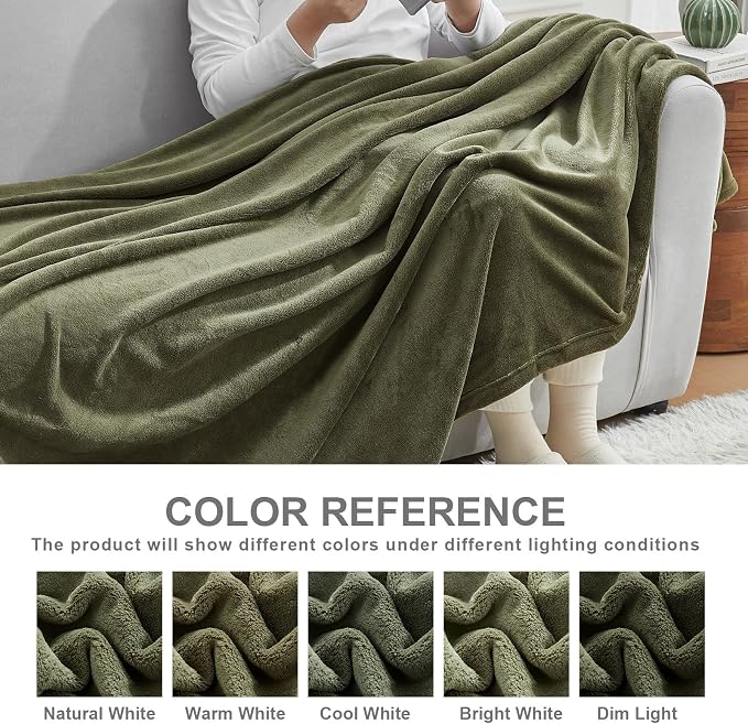 Hansleep Throw Moss Green Fleece Blanket, Soft Flannel Bed Blanket | Fuzzy Cozy Blanket 50x60 Inches, Multi-use for Bed, Sofa, Couch, Travel, Camping, All Season Warm Lightweight Cover