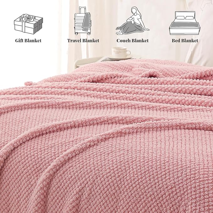 Whale Flotilla Soft Fleece Twin Size Bed Blanket, Pink | 60x80 Inch, Suitable for Bed, Fluffy Fuzzy Jacquard Blankets for All Season, Lightweight and Cozy