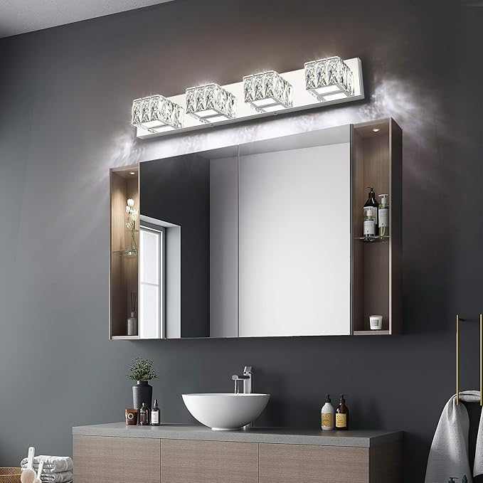 ZUZITO 4 Light Bathroom Vanity Light - Crystal Modern LED Vanity Lights Bar - Chrome Bath Lighting Fixtures Over Mirro