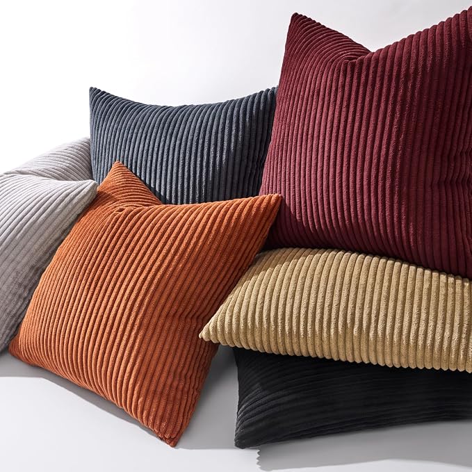 MIULEE Decorative Corduroy Throw Pillow Covers Set of 2 20x20 Burgundy | Soft Striped Textured Cushion Cases, Boho Energetic Vibe Pillowcases for Home Decor, for Couch Chair Sofa Bed Living Room
