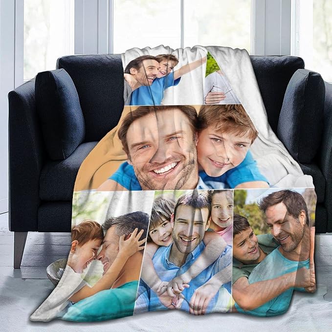 QETXVI Custom Blanket with Photos Text Customized Blanket Personalized Flannel Throw Blankets for Adult Kid Birthday Christmas Halloween Fathers Mothers Valentines Gift - 40"x 50"