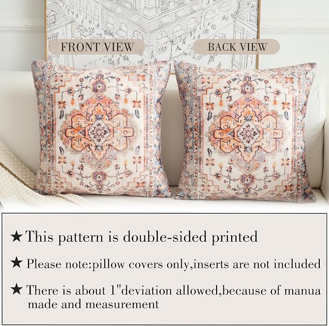 Boho Throw Pillow Covers 20x20 inch Set of 2,Boho Vintage Carpet Pattern Antique Ethnic Decor Double Sided Pattern Cushion Cover Soft Pillow Case Living Sofa Room Bed Square Pillow Cover