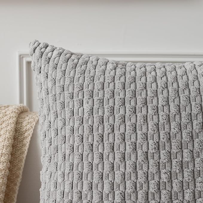 Kevin Textile Soft Corduroy 16"x24" Lumbar Pillow Cover 1 Pack, Light Grey | Boho Stripe Plush Corduroy Decorative Oblong Cushion Cover Modern Farmhouse Home Decor for Sofa Couch Bed Chair