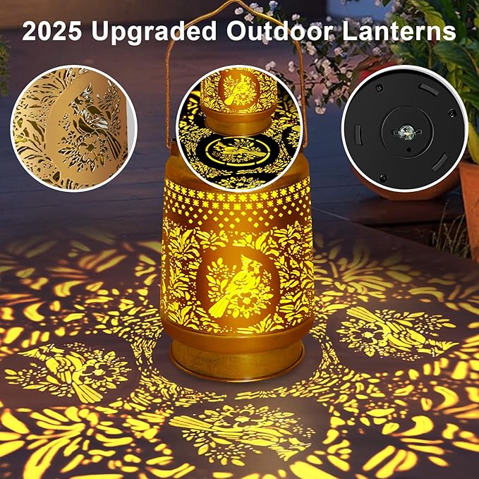 Cardinal Solar Lanterns Outdoor Waterproof Hanging Solar Lights, Cardinal Garden Decor Birthday Gifts for Women Mom, Hanging Metal Garden Lights for Yard Patio Lawn Landscape Christmas Gifts