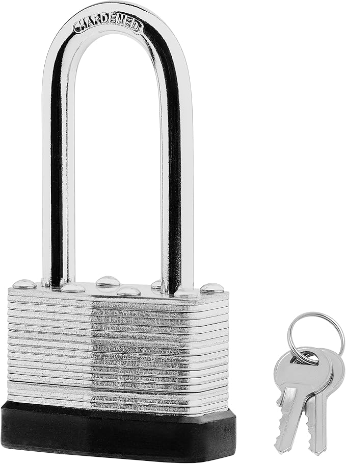 3-Pack Keyed Alike Laminated Steel Padlocks Keys, 1-3/4" Wide, Heavy Duty Long Pad Lock Set with Same Keys